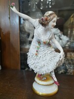 Alt German, Germany volkstedt 1900-1936 dancer in tulle skirt, ballerina, porcelain statue. 21 Cm.