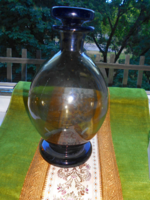 Art deco huta glass bottle with original cork - thick heavy piece - beautifully polished navel