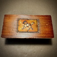 Wooden jewelry box horse, with equestrian pattern, old small wooden chest, jewelry or treasure wooden chest horse pattern