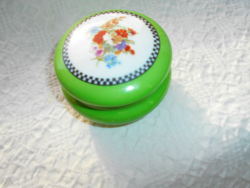 Bright green basic color, porcelain box with floral pattern