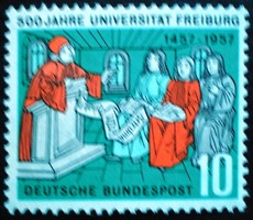 N256 / Germany 1957 University of Freiburg stamp postal clerk