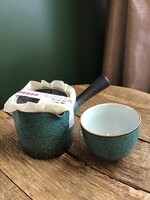 Japán mázas kerámia tea kiöntő pohárral, új