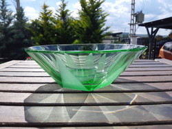 Star-shaped polished green art deco glass bowl