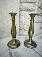 Antique Biedermeier candlestick pair, silver-like threaded, in good condition.