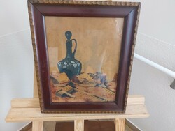 (K) Bogyay Titusz asztali csendélet festmény 1904. 30x35 cm kerettel