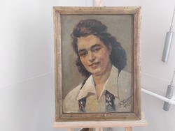 (K) Portréfestmény 46x61 cm kerettel