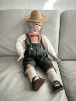 Rare, huge full porcelain head and body German Austrian folk costume leather pants doll! 65 cm!