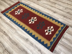 Turkish kilim (kelim) hand-woven wool carpet, 80 x 197 cm