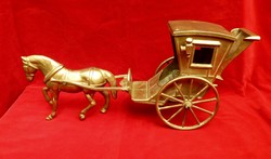 Horse-drawn carriage with horse made of copper. Good condition
