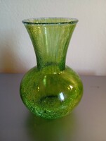 Karcagi cracked glass vase in green