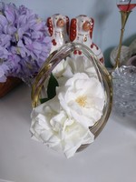 Csodaszép, aranyos színű kristály üveg kosár váza, 20 cm, közel 1 kg, hibátlan, eredeti matricával