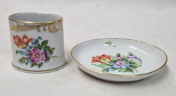 Herend hand-painted porcelain toothpick holder and ring holder with flower pattern in perfect condition