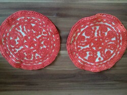 Recommend!! 2 Kalotaszeg richly embroidered round place mats in one, diameter: 18 cm