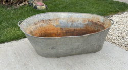 Tin galvanized bowl, 2-handled vat, vase for flowers, village rustic decoration