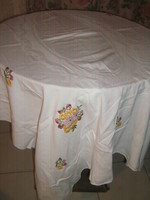 Tablecloth with beautiful antique hand embroidered baroque sliding pattern