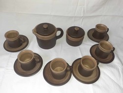 Brown ceramic tea set with spout and sugar bowl