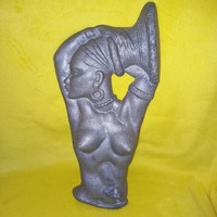 Retro,.African female bust, bust, metal wall decoration.