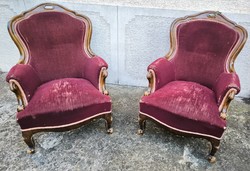 Pair of antique Biedermeier neo-baroque style armchairs from the 1800s. Video too!