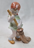 Herend, sweeping girl, hand-painted, rare, porcelain figurine, in perfect condition