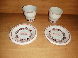 Pair of Hollóháza porcelain Hungarian youth inscription saucer and cup