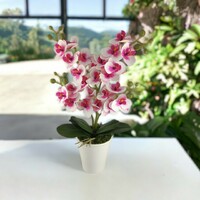 Négyágú fehér, pink kisméretű élethű orchidea ORK406FHPK