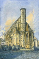 Minorite church (Vienna), watercolour, from 1912