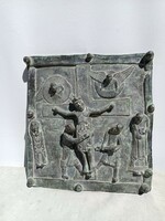 Antik bronz, keresztény falikép. Kb 13 kg. 45 x 49 cm.