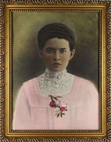 1R343 Gyönyörű antik pasztellel színezett női portré fotográfia 56.5 x 44.5 cm