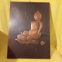 "Csendélet ".Jelzett, dombornyomott bronz, réz fali kép.
