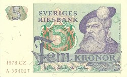 5 korona kronor 1978 Svédország 3. hajtatlan