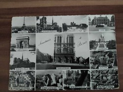Régi képeslap, Párizs, Paris, Eifel torony, Notre Dame, Opera, 1953-ból