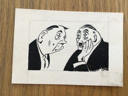 Tibor Toncz's original caricature drawing of the free mouth. For sheet 11 x 7.3 cm