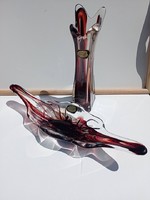 Lux Glass művész üveg váza és üveg tál egyben szettben