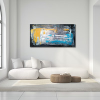 Red edit: blue yellow gray modern abstract 150x75cm