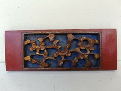 Antik kínai bútor dísz kis méretű dekoratív faragott lakkozott aranyozott térbeli virág kép 327 8862