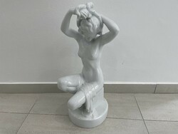 Herendi porcelán fésülödő akt nő szobor figura fehér óherendi 56cm