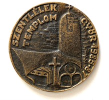 Szentlélek Church Győr 1985-87 bronze commemorative plaque 9.5 cm
