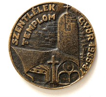 SZENTLÉLEK TEMPLOM GYŐR 1985-87 BRONZ EMLÉK PLAKETT 9,5 CM