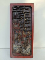 Antik kínai bútor dísz dekoratív faragott lakkozott aranyozott térbeli kép életkép 320 8865