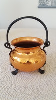 Small red copper cauldron, kettle, witch's cauldron