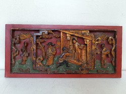 Antik kínai bútor dísz kis méretű dekoratív faragott lakkozott aranyozott térbeli kép életkép 332