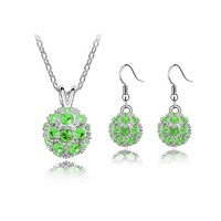 Sphere crystal necklace and earring set-green