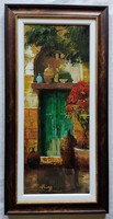Adilov Alim "Zöld kapu" c. olajfestmény minőségi, szép keretben ingyen postával