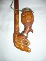 Old wood carved deer hunting scene pipe 25cm