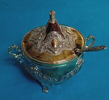 Aranyozott fém cukortartó 3 lábú , üvegbetéttel , Marco Polo