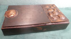 Copper cassette - 0.9 Kg / 2 compartments, lid, wooden 