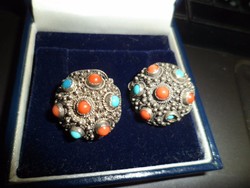Silver clip / turquoise, coral