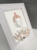 3D Buddha falikép, kézzel formázott, akasztóval, támasztóval