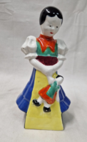 Régi Bodrogkeresztúri nagyméretű Népvseletes lány babával kerámia figura hibátlan állapotban 20,5 cm