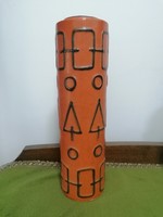 Tófej, retro applied art ceramic vase, geometric pattern